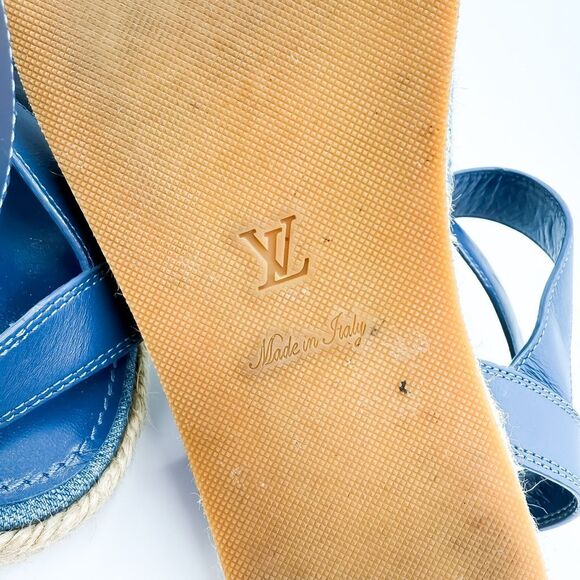 Louis Vuitton Monogram LV Denim Leather Sandals Espadrilles Flats Size 37, 7 - Picture 12 of 14